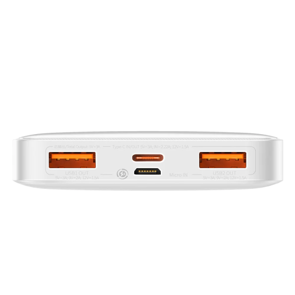 Shome Bulgaria Baseus Bipow Преносима батерия с дисплей 10000mAh 20W с USB-A към Micro USB кабел 0.25m Бял цвят