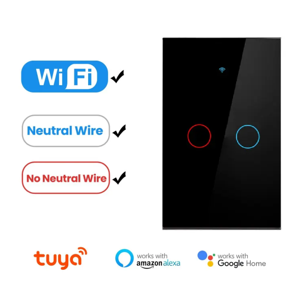 Shome Bulgaria US WiFi Сензорен Стенен Превключвател Tuya/Smart Life 90-250V 2 бутона Поддържа Alexa Alice Google Home