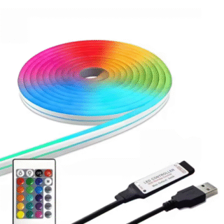 LED RGB Димируема Водоустойчива Неонова Лента С дистанционно управление USB 5V SMD 3535 108 LED/м