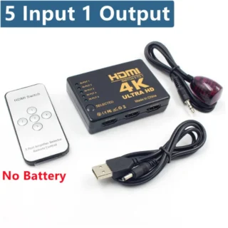 5x1 HDMI Превключвател HD 4K видео суич с IR дистанционно управление 5 входа и 1 изход за Xbox, PS4, DVD, HDTV, PC, лаптоп и телевизор