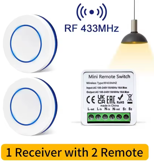 Комплект Безжичен Приемник 10А + 2бр. Дистанционно управление 433MHz