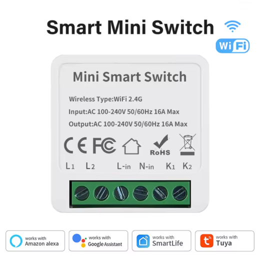 Tuya WiFi 16A Превключвател DIY Двупосочно управление Таймер Съвместим с Tuya Smart Life Alexa Alice и Google