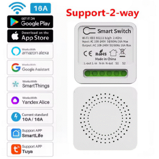Tuya 16A WiFi DIY Смарт Прекъсвач Съвместим с Alexa Google и Alice