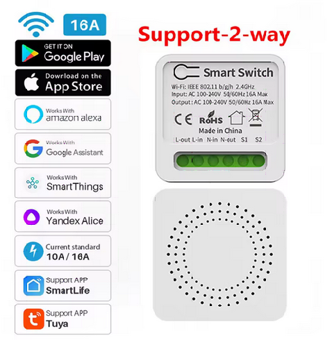 Tuya 16A WiFi DIY Смарт Прекъсвач Съвместим с Alexa Google и Alice
