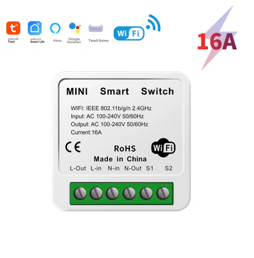Tuya 16A WiFi Превключвател Двупосочно управление Модул за автоматизация на дома Съвместим с Alexa и Google Home - Image 2