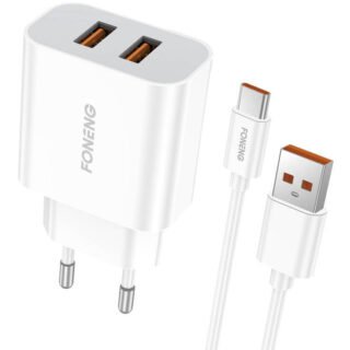 Foneng EU45 Бързо зарядно устройство с 2x USB + USB Type-C кабел