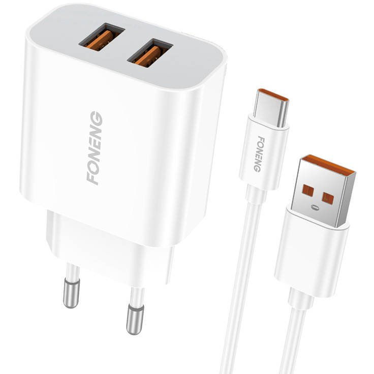 Foneng EU45 Бързо зарядно устройство с 2x USB + USB Type-C кабел