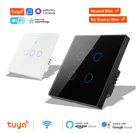 WiFi + RF + Bluetooth Смарт Tuya Сензорен Превключвател Без неутрален проводник