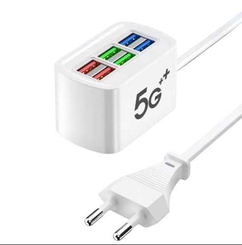 6в1 USB Мултипортово зарядно с 1 м кабел Бързо зареждане за телефони Адаптер за iPhone, Xiaomi, Huawei, Samsung