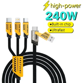 3в1 Кабел за бързо зареждане 240W Micro USB/Type-C/Lightning Дължина 1.2м Многопортов USB кабел за iPhone Huawei и други устройства