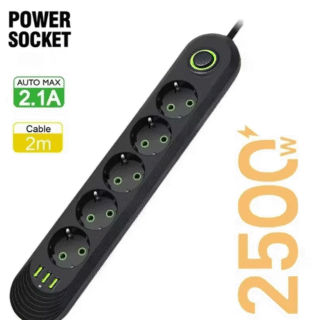 Разклонител с 5 гнезда + 3 USB порта Кабел 2М