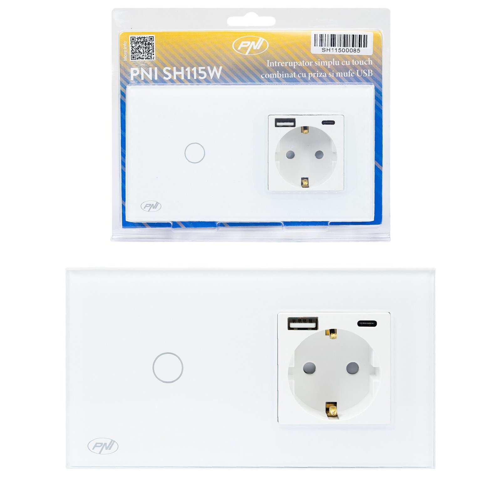 PNI SH115W Сензорен Превключвател за осветление + Контакт USB-A и USB-C - Image 2